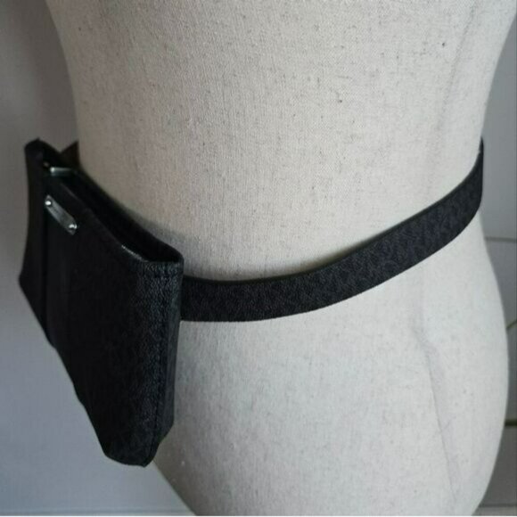 Michael Kors, New, MK Gray Black Logo Pebbled Leather Belt Bag, Small, Medium - Picture 9 of 12